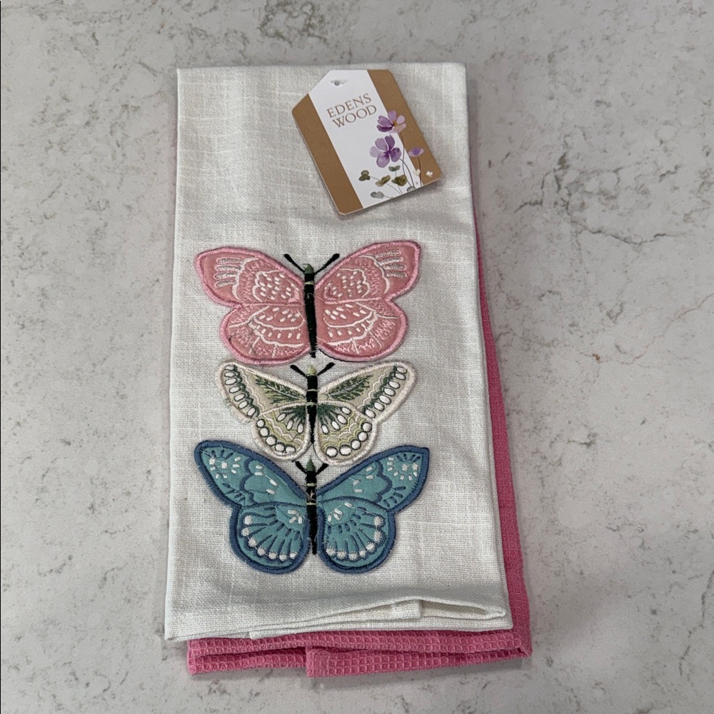 Edens Wood Butterfly Embroidered Tea Towels